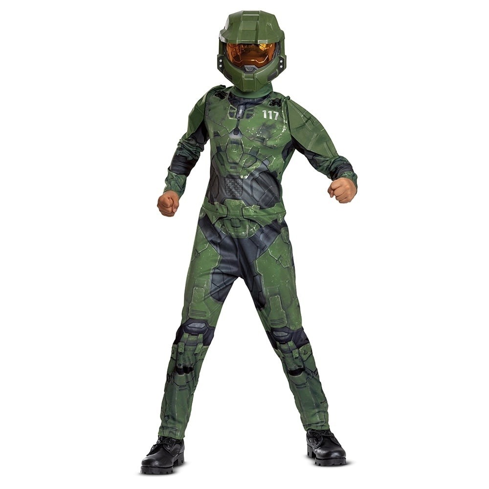 Halo‎ Master Chief Costume Boys M 8 Green Jumpsuit Mask Disguise